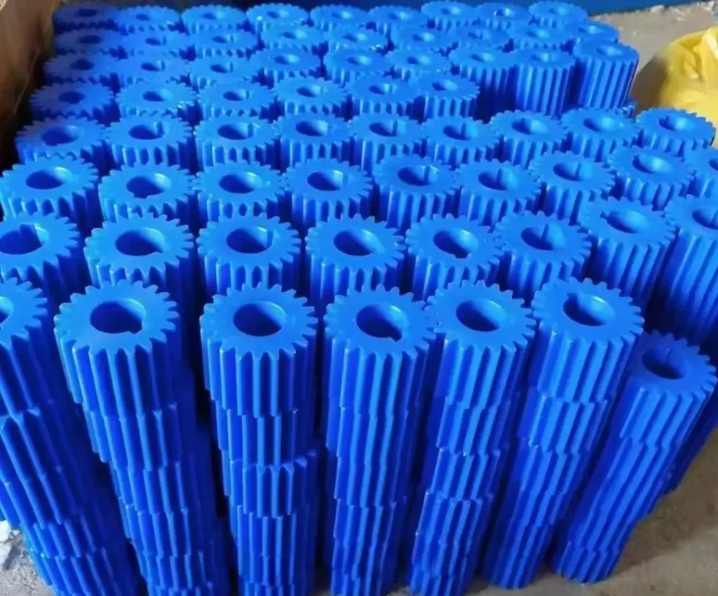 Injection molded blue nylon helical gear for industrial use