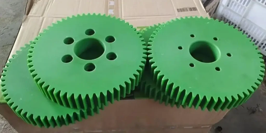 Large diameter nylon bevel gear with reinforced teeth