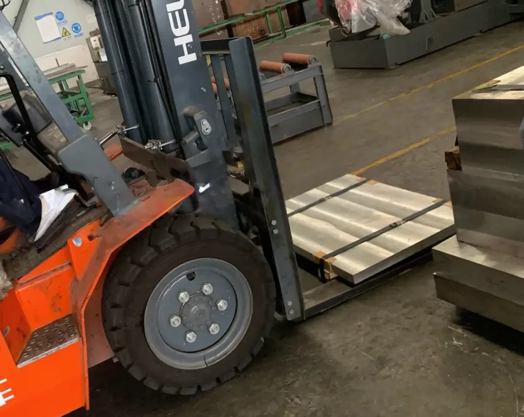 Aluminum forged block on export pallet